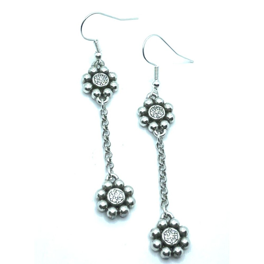 Brighton Meridian Petite Double Flowers Crystal Center Custom Silver Earrings